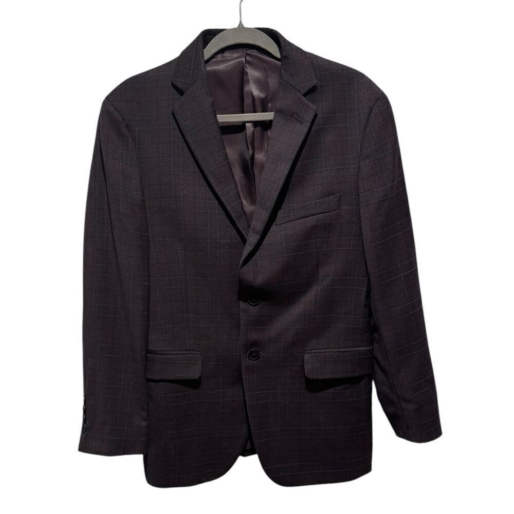 Kenneth Cole Awareness 40S suit jacket slim fit dark aubergine purple plaid new